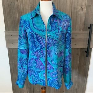 Vintage Patterned Blue Button Shirt